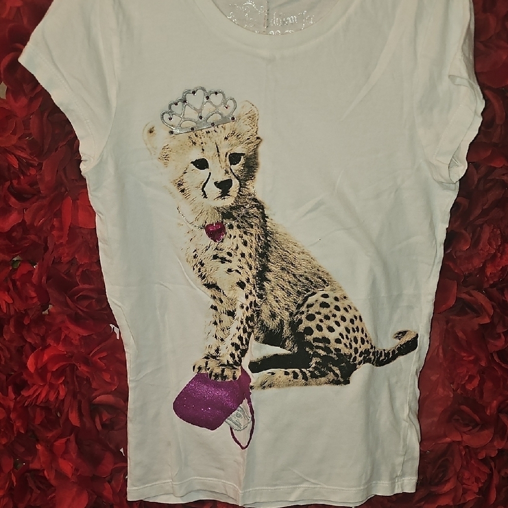 Aeropostale Girls Ltd. Ed Kids Cheetah Print White T-Shirt Size 14